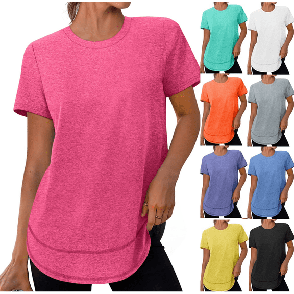 yoeyez Short Sleeve Workout Tee Shirts for Women Quick Dry Athletic Shirts Round Neck Loose Comfy Blouse Womens Activewear Tops for Gym Running Yoga Mint Green,M