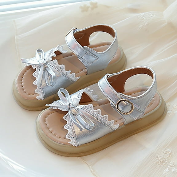MEZZALL Girls Sandals 2026 Summer Children Bow Western Shoes Little Girls Baby Soft Bottom Beach Shoes Daily Adorable Casual Kids Princess Solid Color Toddler Footwear