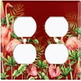 thumbnail image 3 of Metal Light Switch Plate Outlet Cover Tropical Pink Flamingo Flower Leaves Burgundy FGO009, 3 of 13