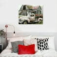 thumbnail image 5 of Shiartex  Rustic Farmhouse Barn Canvas Wall Art Framed Misty Countryside Field Landscape Painting Rusty Old Truck Loaded With Flowers Picture Prints for Living Room Office Decor 20x16in, 5 of 6