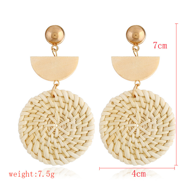 Pendientes bohemios hechos a mano con trenza de ratán para mujer, aretes grandes de madera, joyería de verano, pendientes étnicos exagerados múltiples
