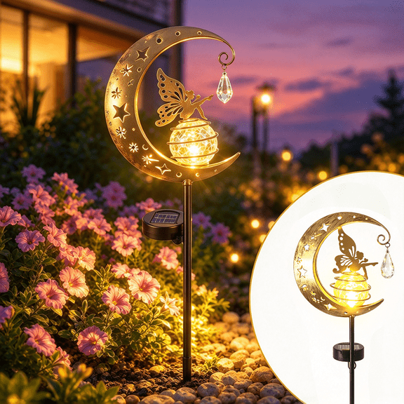UOGUIK Moon Fairy Solar Garden Lights, Decorative Solar Outdoor Lights for Patio Lawn Yard Pathway Decor