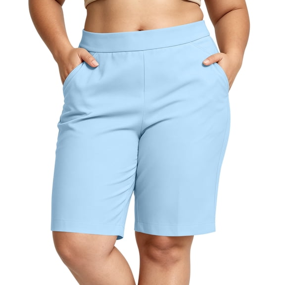 Bosfbaoi Plus Size Bermuda Shorts for Women Summer Outdoor Hiking Shorts Elastic Waist Casual Loose Womens Shorts with Pockets