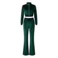 thumbnail image 5 of Unir Casual Velvet 2 Piece Tracksuit For Women, Long Sleeve Zip Crop Top & Elastic Drawstring Flared Pants Soft Plush Loungewear Outfit S-XXXL Plus Size Friendly True To Size, 5 of 6