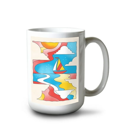 

15 fl oz Ceramic Mug 70s Sunshine Collection Sailboat Dishwasher & Microwave Safe
