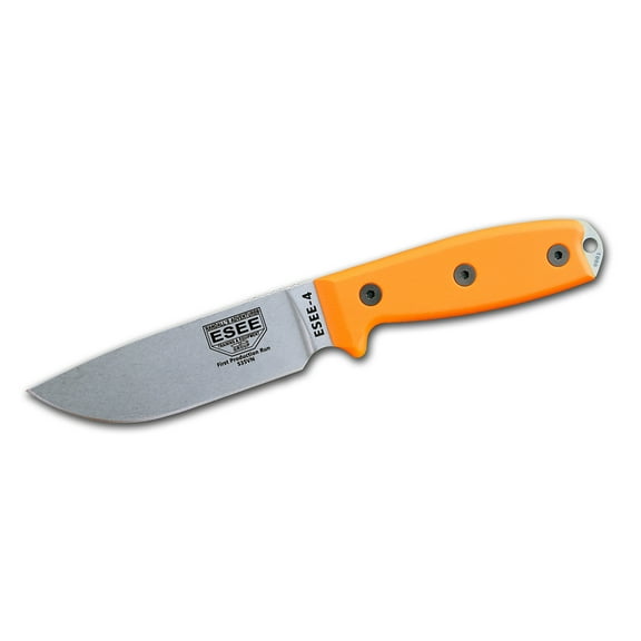 ESEE Knives ESEE-4 Fixed Blade Knife 4.5" Drop Point CPM S35VN Stonewashed Blade G-10 Handle Orange