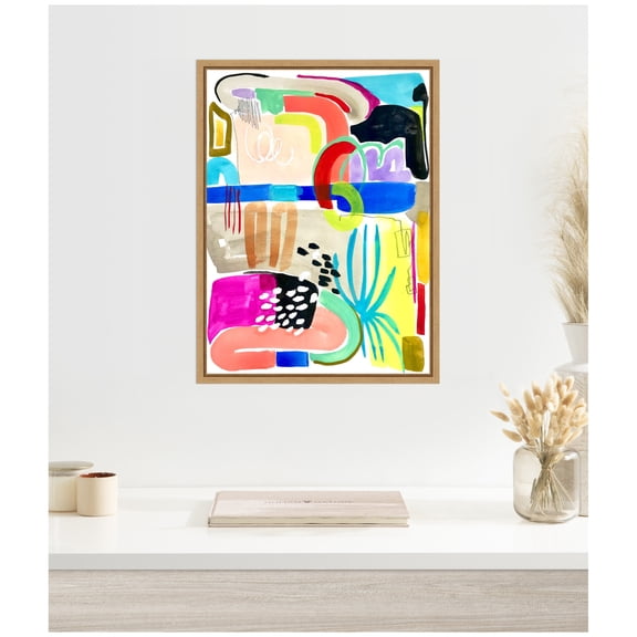 Kate and Laurel Abstract 10 Framed Canvas Wall Art by Emma Daisy 18 x 24 Sylvie Natural, Modern Contemporary, Abstract Art for Wall Decor, Living Room Bedroom