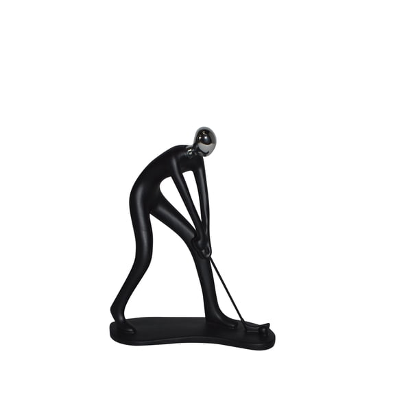 Nifao Modern art Black Golfer with Silver Head Resin Statue – Home Office Decor Sculpture, 7"L x 2"W x 9"H