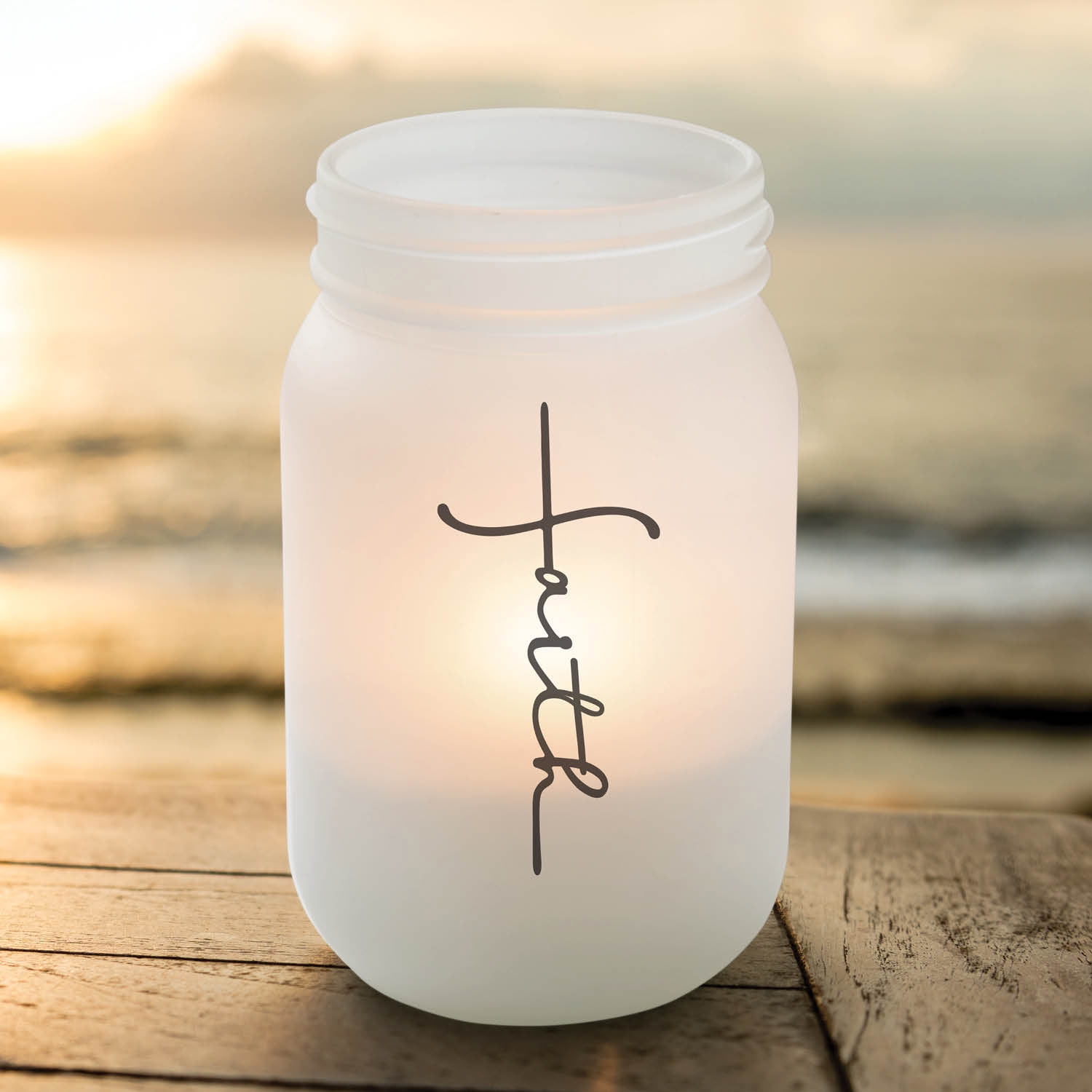 Personalized Planet Faith Frosted Glass Mason Jar Votive Candle Holder, 10.25 oz 3x5