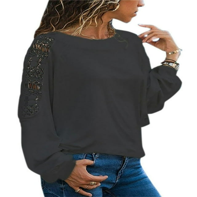 Long Sleeve Blouse Crew Neck Oversized Top (Women‘s Plus) 1 Pack