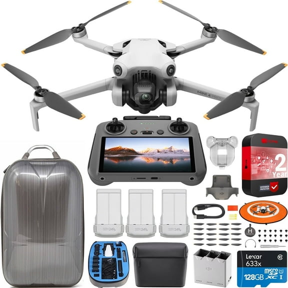 DJI Mini 4 Pro Folding Drone with RC 2 Remote (w/ Screen) Fly More Combo, 4K HDR Video Camera for Adults, Under 249g, Omnidirectional Sensing, 3 Battery Bundle with Deco Gear Hard Case & Accessories