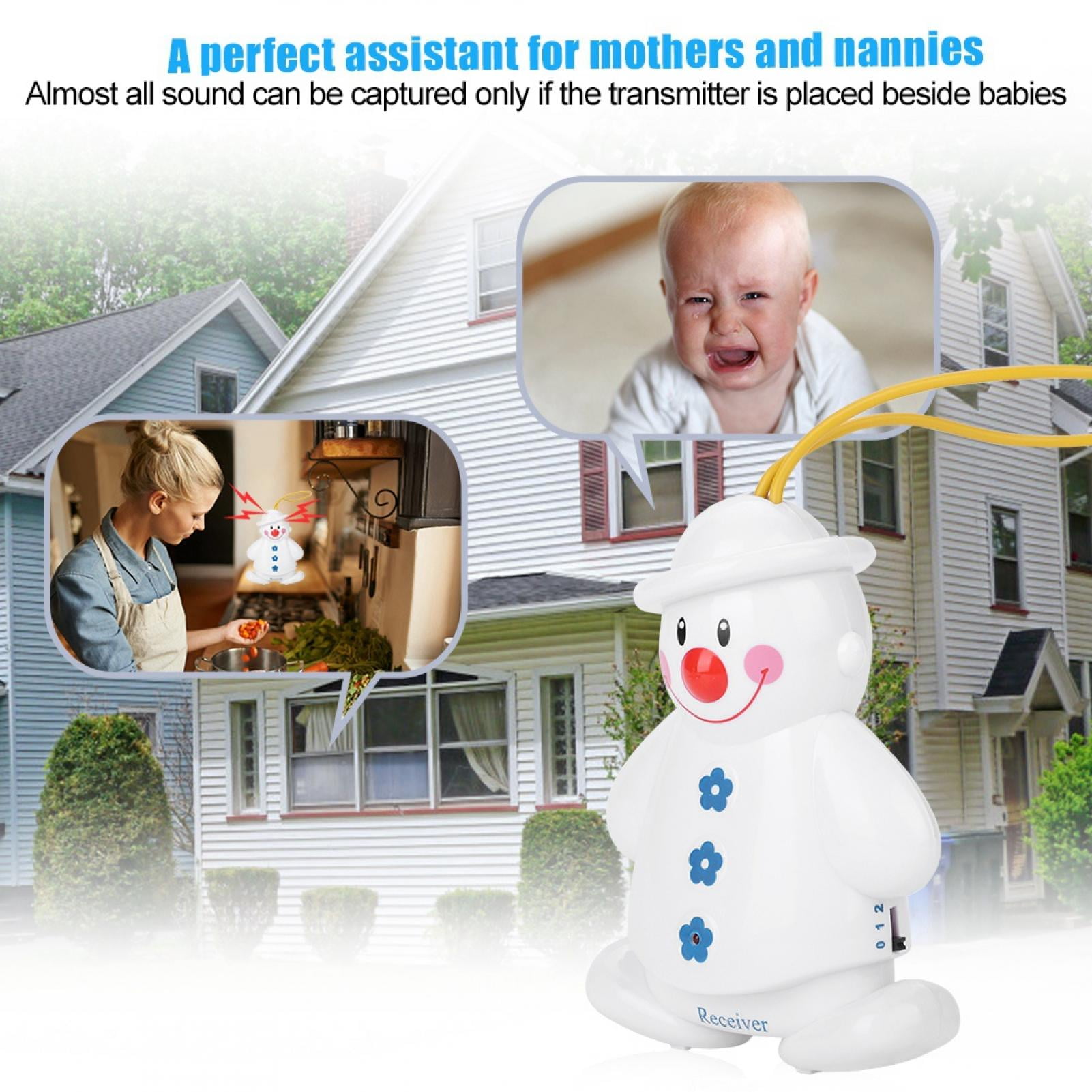 Zerodis Wireless Cry, Convenient Metal Ingenious Snowman Baby Monitor, Smart Effective No Wiring For Baby Children Nannies Mothers Kids