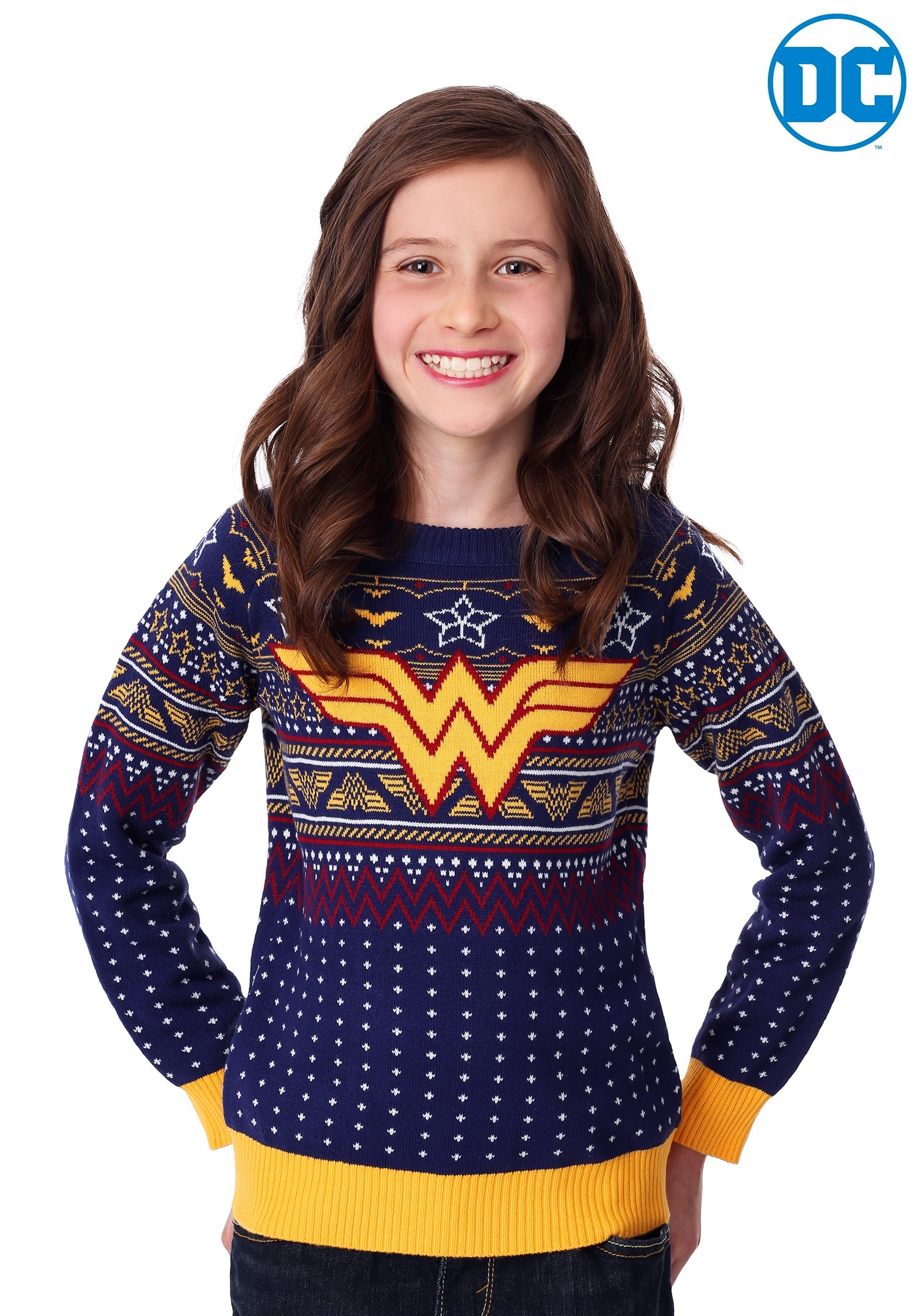 Kid's Wonder Woman Navy Ugly Christmas Sweater - image 3 of 4