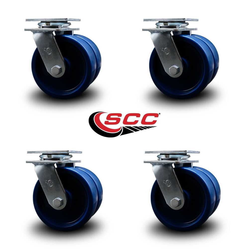 6 Inch Dual Solid Polyurethane Wheels Swivel Caster Set with Roller Bearings SCC