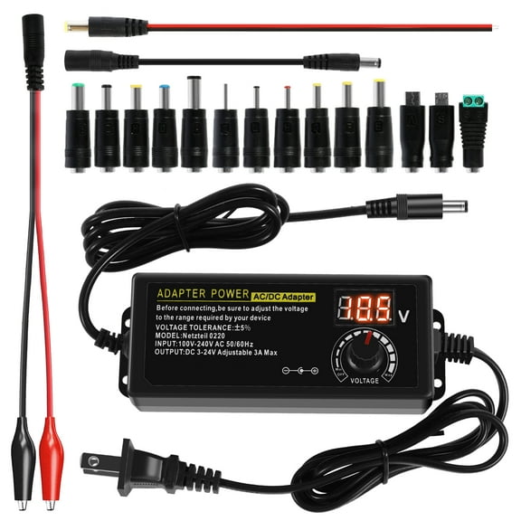 NUAHRHY Universal Power Supply for 3V to 24V Household Electronics Adjustable AC/DC Adapter Charger Switching AC/DC Adapter With LCD Voltage Display for LED Lamp Strip 3D Printer