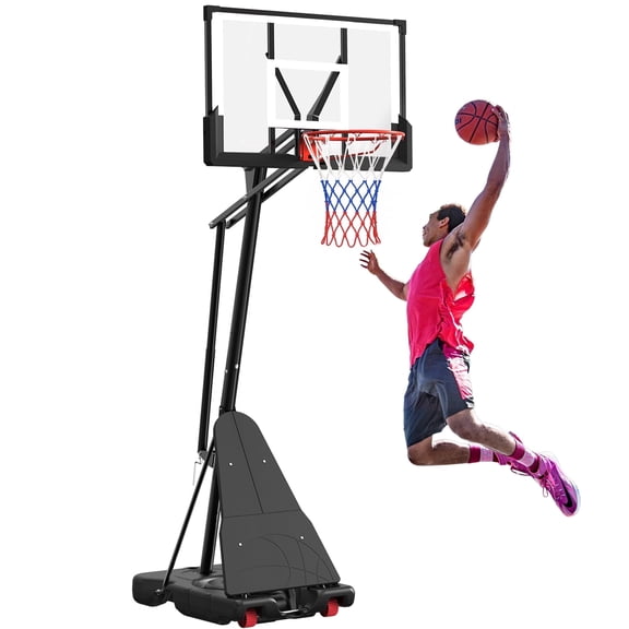 GVDV Portable Basketball Hoop with 44" Shatterproof Backboard, Adjustable Height 4.5-10 ft for Kids, Teens & Adults, Indoor and Outdoor Use​