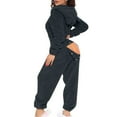 thumbnail image 2 of Penkiiy Women's One Piece Fleece Sleepwear Cute Ears Hooded Christmas Pajamas Jumpsuit Butt Button Back Flap Rompers XL Dark Gray, 2 of 6