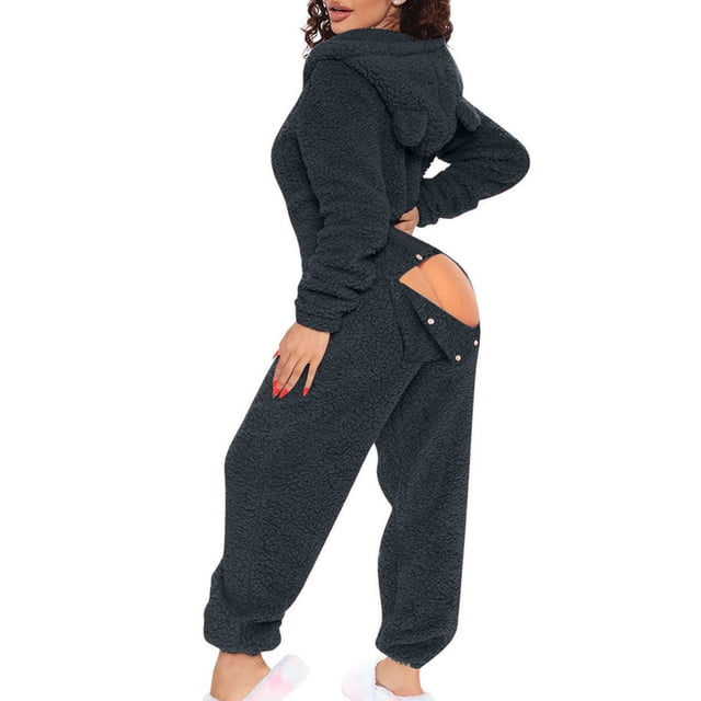 DPTALR Combinaison de Détente à Capuche pour Femmes d'Hiver avec Rabat Boutonné pour les Oreilles, Fermeture Éclair devant, Costume Fonctionnel, Pyjama Confortable