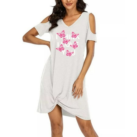 

HSMQHJWE Blue Summer Dresses for Women knot Strapless Tie Fashion V-Neck sleeves Dress Short Long Nightgown Women