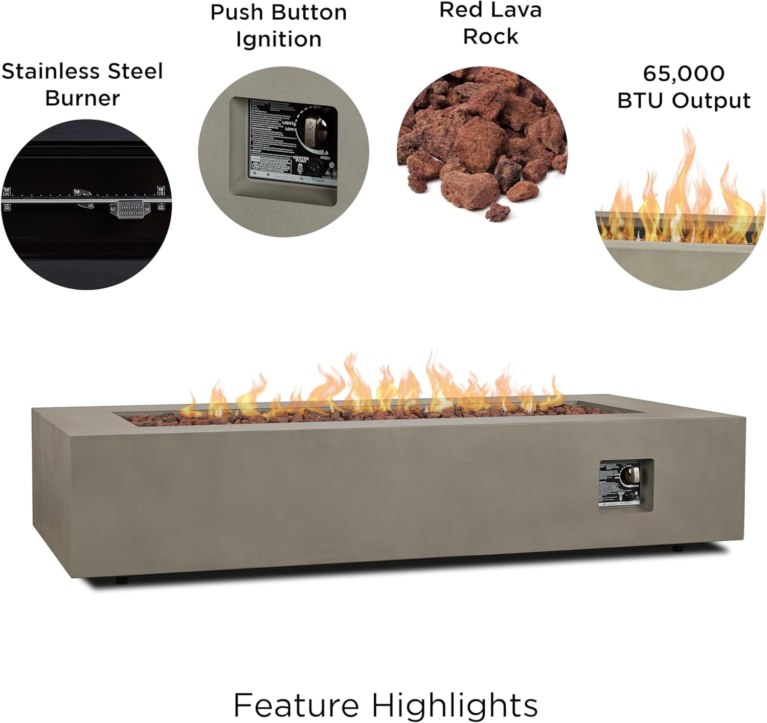 Real Flame Aegean 70" Rectangle Steel Propane or Natural Gas Fire Pit Table in Mist Gray