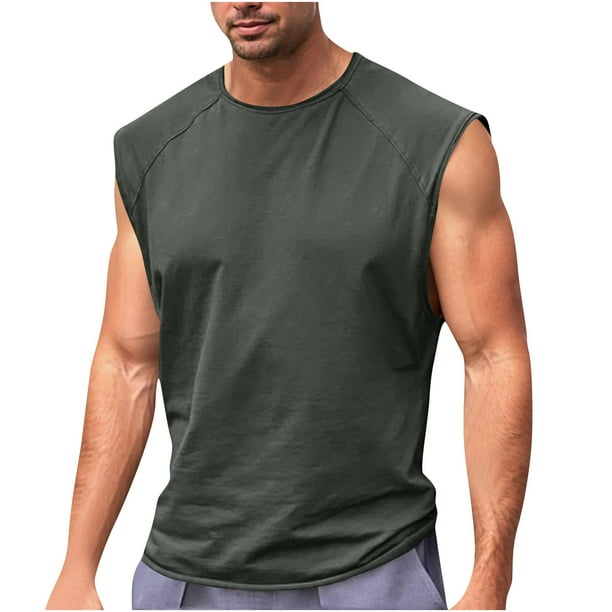 pstuiky Camisetas sin mangas para hombre, Camiseta de tirantes vintage de color liso para hombre, estilo casual, deportiva, transpirable, con cuello redondo Chaleco para hombre l