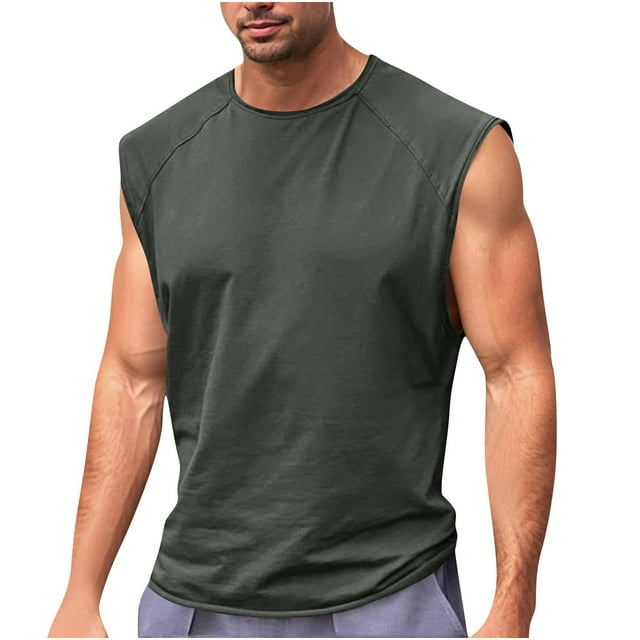 asjyhkr Athletic Tank Tops for Men Breathable Sleeveless Stretch Crew Neck Shirts for Gym Running Workout