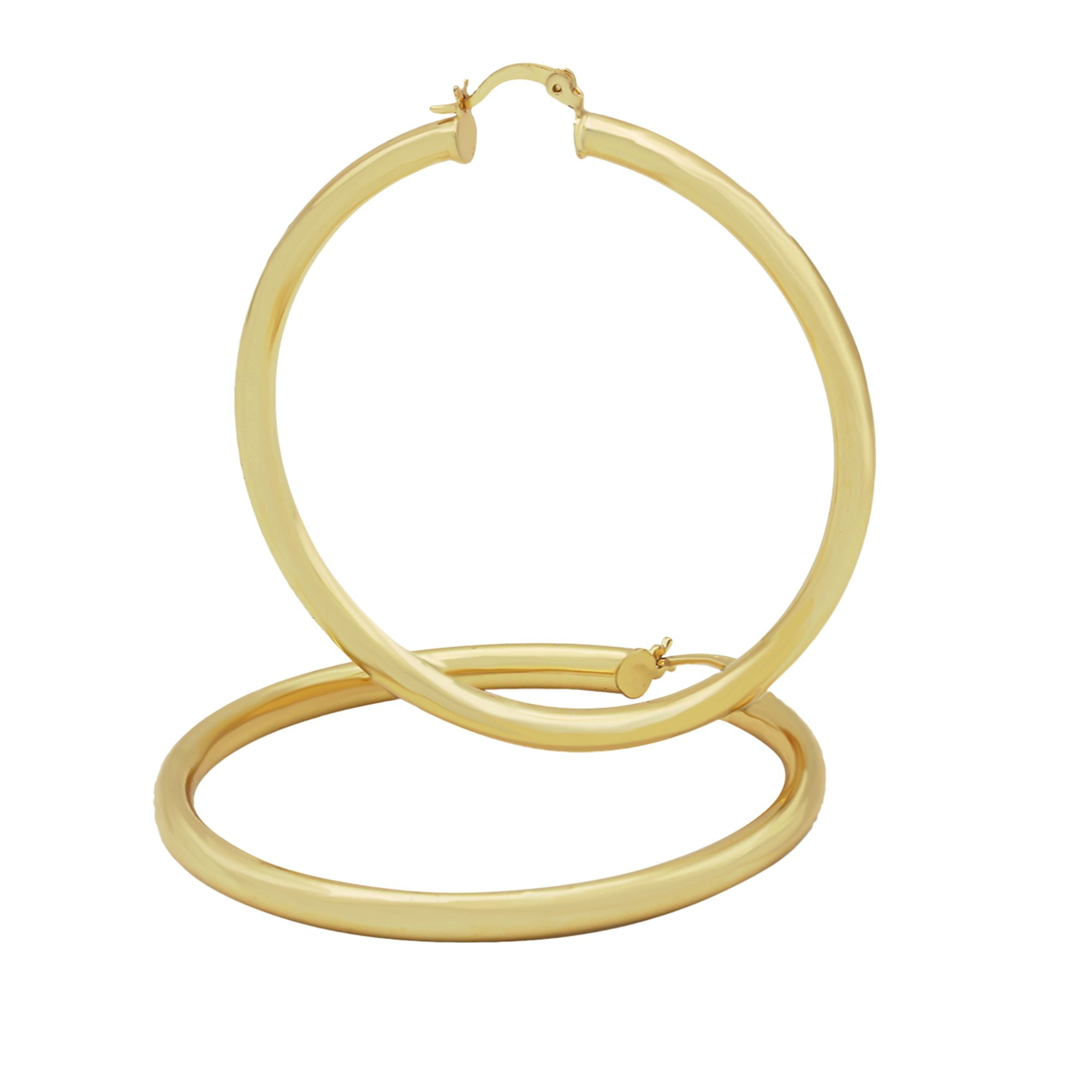 Gold Hoop Earrings,60MM Big 14K Gold Plated C-hoop Earrings with Cubic Zirconia for Women Girls Sensitive Ears Hypoallergenic Jewelry 