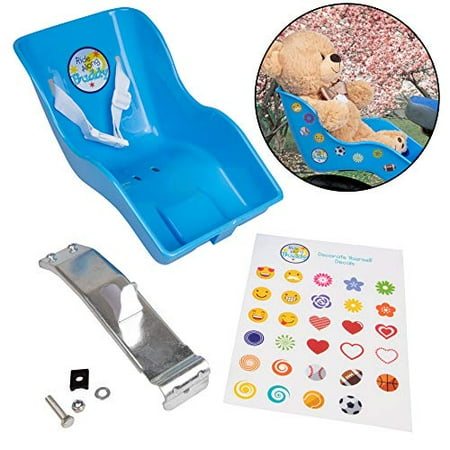 - Ride Along Buddy Stuffed Animal Bike Seat (Blue) with Decorate Yourself Decals (Fits Stuffed Animals, American Girl, and 18 inch Dolls)