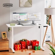 Veken 55 Inch Large Electric Standing Desk, Gaming Table, White | Height Adjustable Sit Stand Up Computer Tables for Home Office, Study , Writing, Suit students, employees and group work