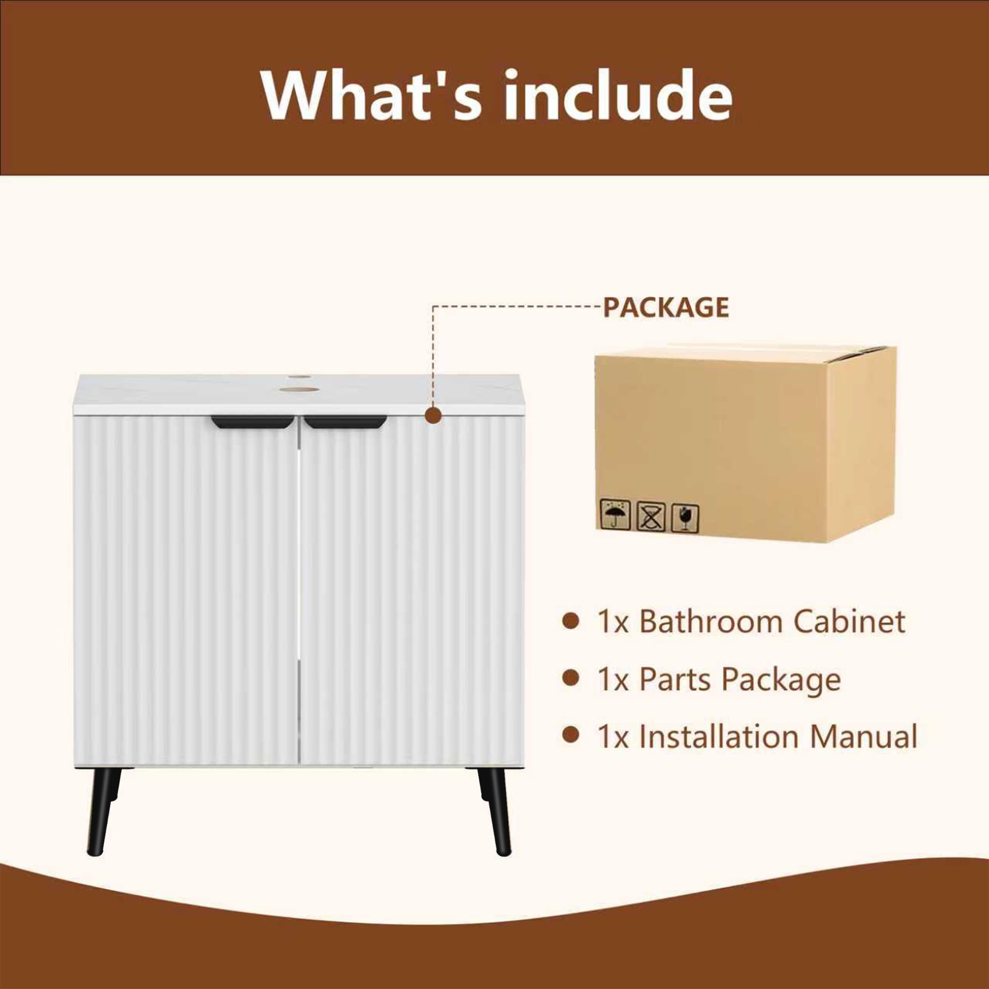 30" White Modern Bathroom Vanity Without Sink, Bathroom Storage Cabinet with 2 Soft Closing Doors, Freestanding Cabinet with Metal Handles (White Without Sink, 30")