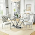 thumbnail image 3 of 63" Rectangular Glass Dining Table for 4-6 People, Modern Clear Tempered Glass Kitchen Table with Unique Stainless Steel Base, Dining Table for Dining Room or Living Room, 3 of 7