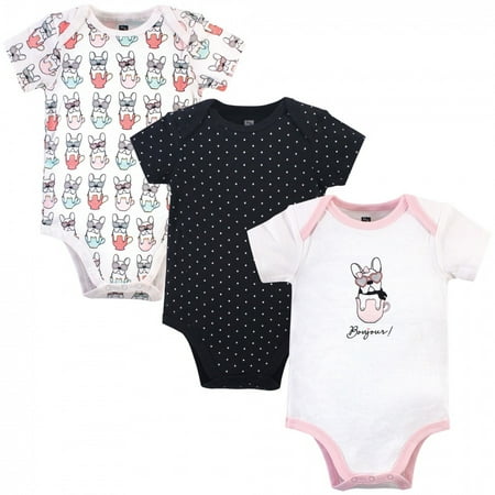 UPC: 0660168583540 | Hudson Baby Infant Girl Cotton Bodysuits 3pk  Black Bonjour  0-3 Months