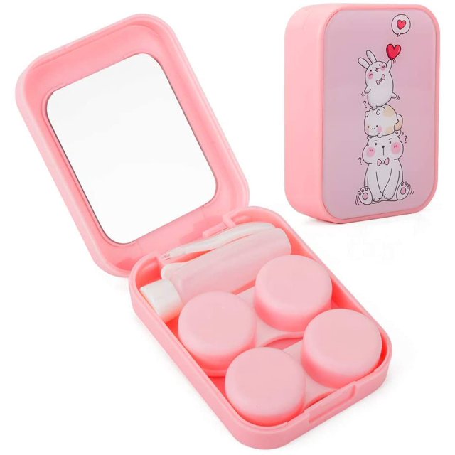 Two Packs Contact Lens Care Vision Care Nobleness Cute Contact Lens Cases Contact Lens Set Contact Lens kit Set Colored Contact Lenses for Women (Pink Animal)