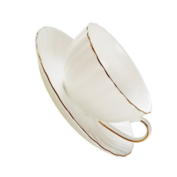 MEIBUTYUP White Ceramic Cup and Saucer Set with Inlay, 1 Set, 5.5 x 3.85 x 1.97 inches, Elegant Tea Coffee Drinkware