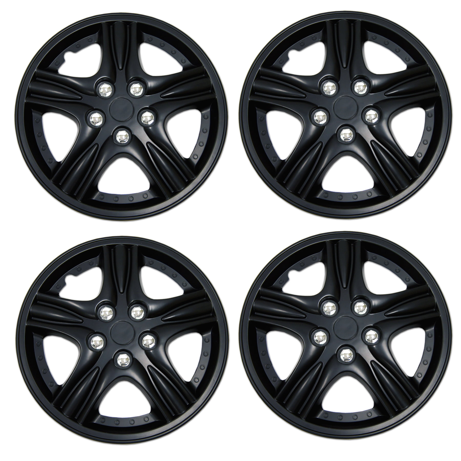 TuningPros WSC3-510B15 4pcs Set Snap-On Type 15-Inches Matte Black Hubcaps Wheel Cover Pop-On 
