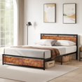 thumbnail image 2 of VECELO King Size Bed Frame, Metal Platform Bed Frame Wooden Headboard and Footboard, Strong Metal Support Frame, Under Bed Storage, Easy to Assemble, Brown, 2 of 7