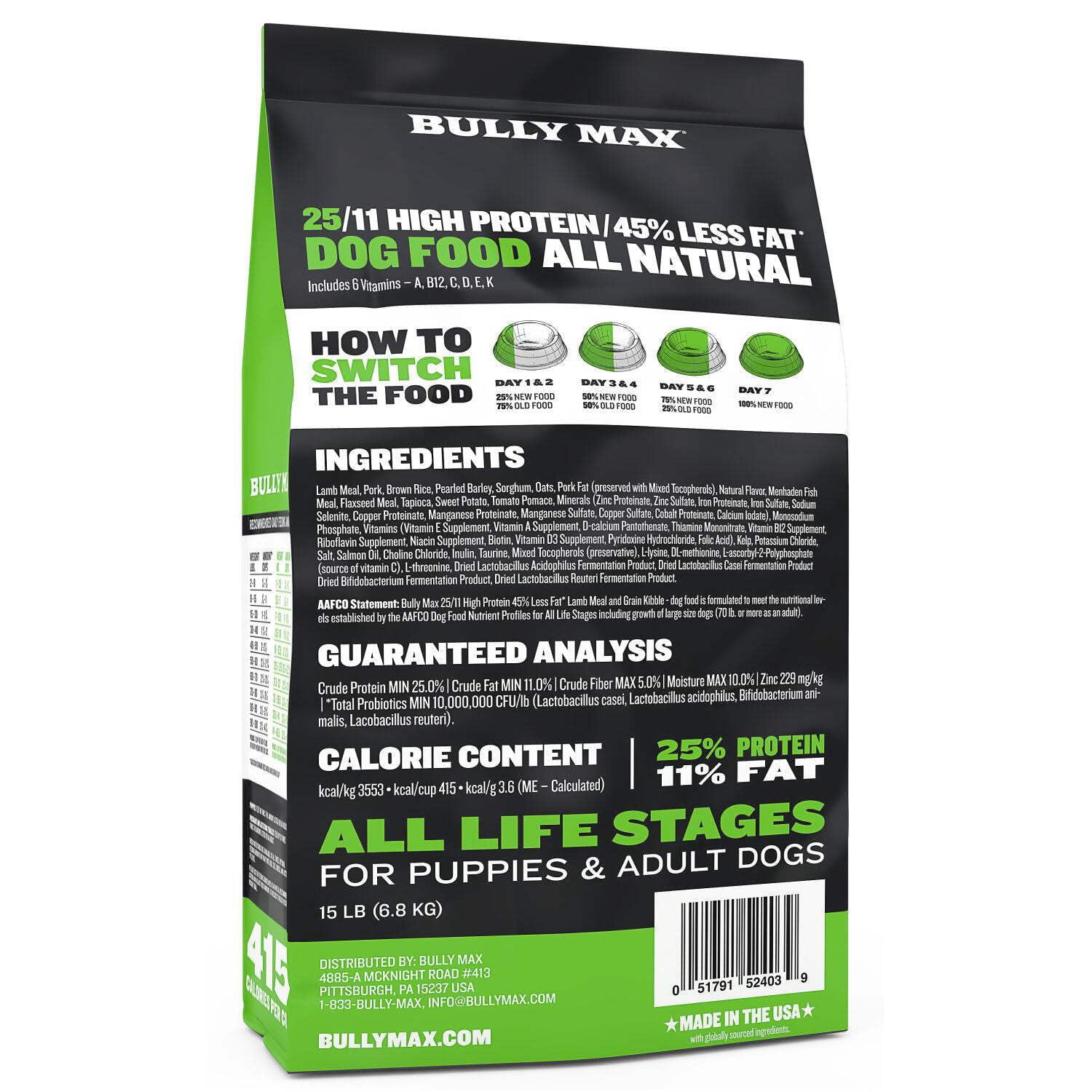 Bully Max 25/11 High Protein Lamb Flavored Dry Dog Food, 15 lb. Bag