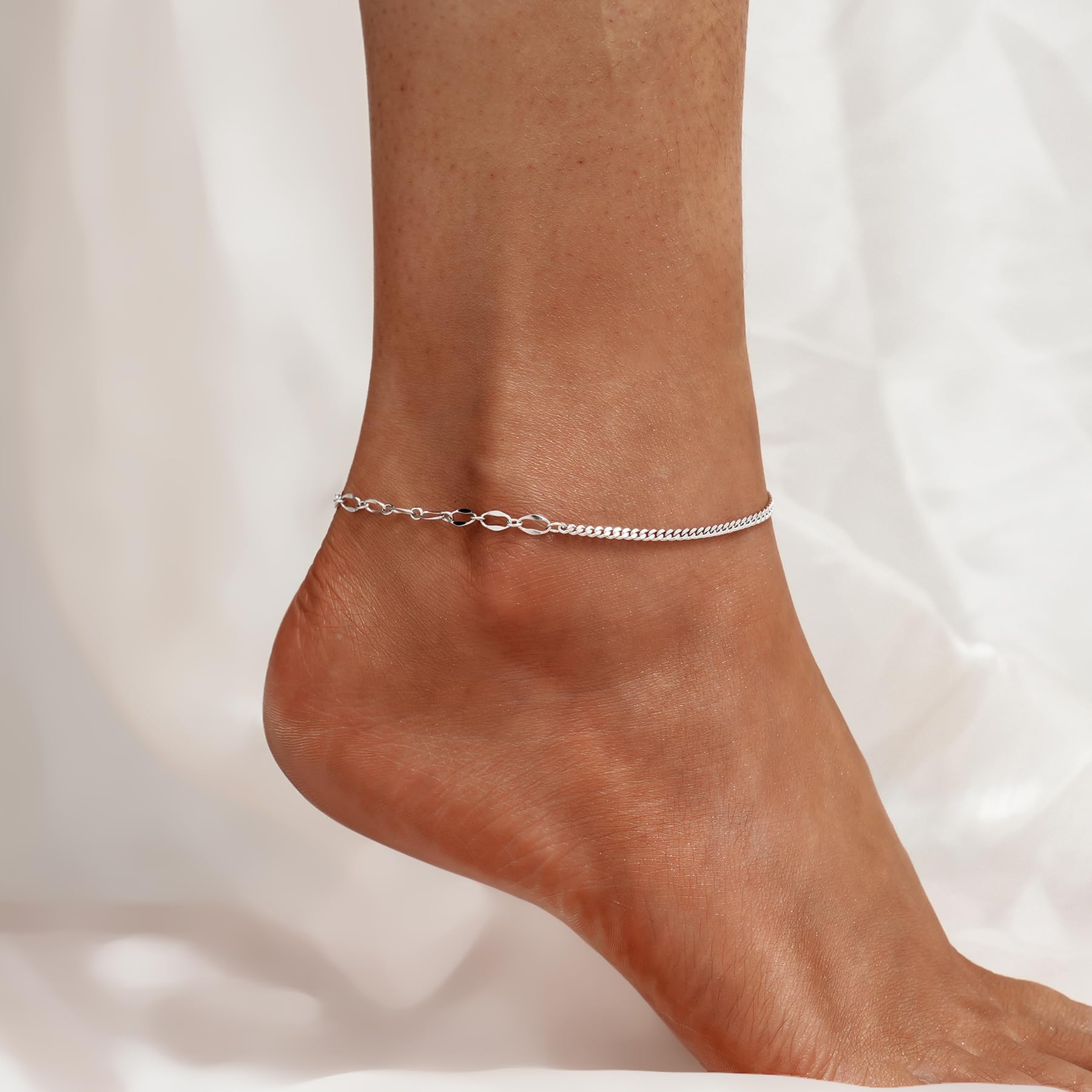 CHIC & ARTSY Sterling Silver Minimalist Anklet, 10.7 inches, Silver, Hypoallergenic, Chain Anklet, Adjustable for Any Occasion