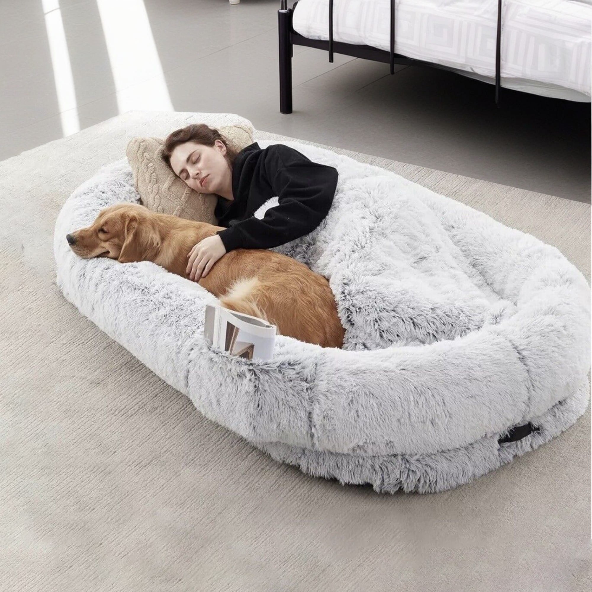 Kadyn 68" Dog Bed Sofa for Large Dogs with Soft Blanket and Plump Pillow, Stylish Washable Fluffy Pet Couch Furniture, Gray