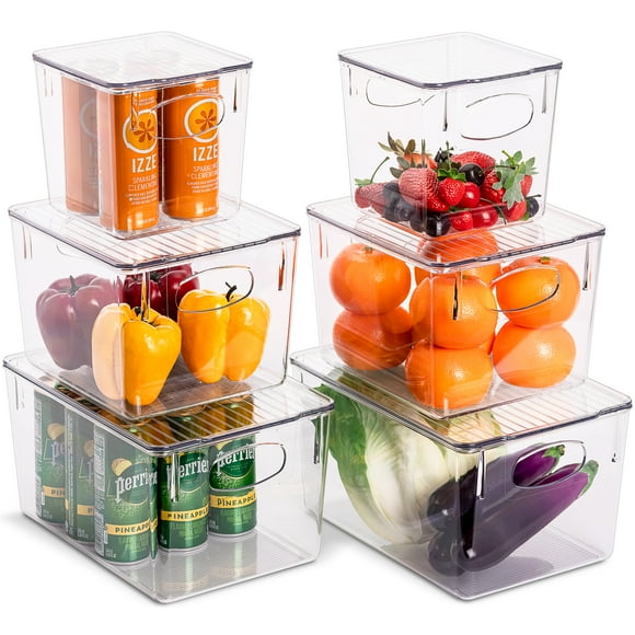Sorbus Organizer Bins with Lids, Kitchen Pantry Organization Storage Bins, Cabinet Organizers, Containers for Organizing, Acrylic Bins - Vanity Closet Organizer, (6-Pack)