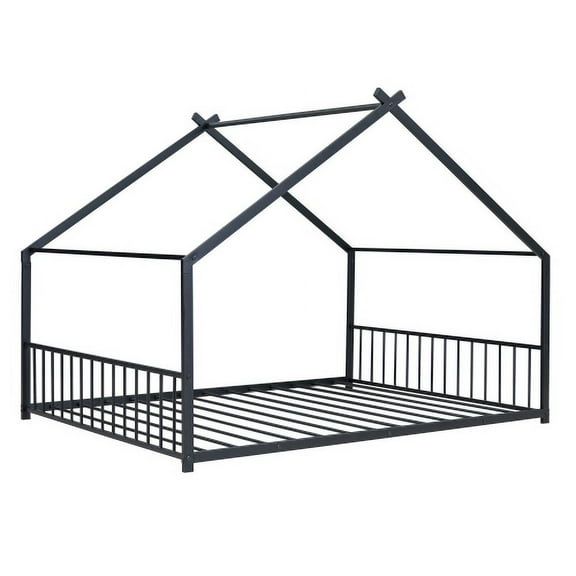 Cterwk Full Size Metal House Bed, Black