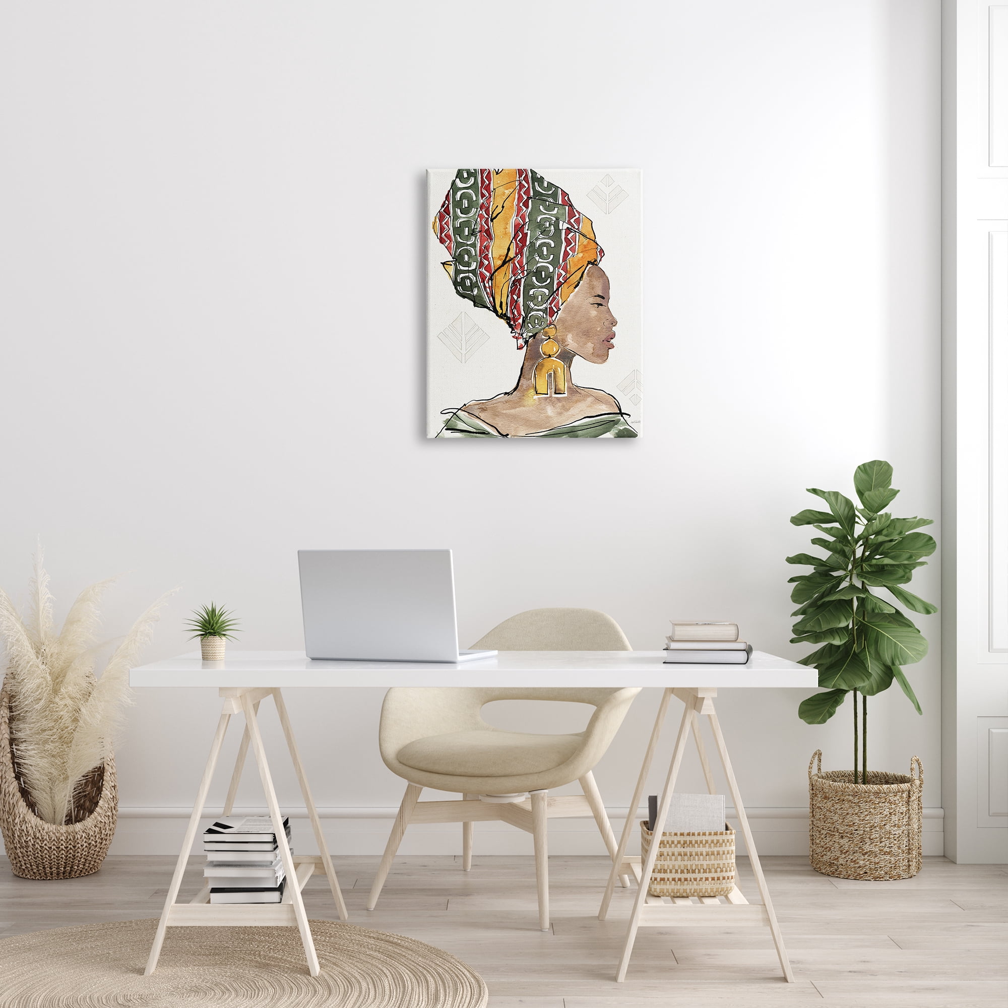 Stupell Industries African Woman Patterned Head Wrap Strong Portrait Paintings Gallery-Wrapped Canvas Print Wall Art, 24x30, by Anne Tavoletti