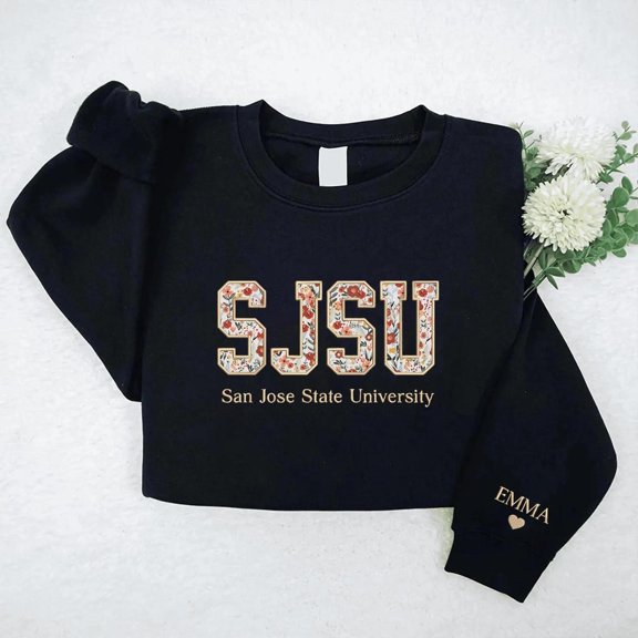 College Floral Embroidered Sweatshirt, Floral Letter, College University High School Crewneck,Graduation, Unisex Sweatshirt LINHKHA