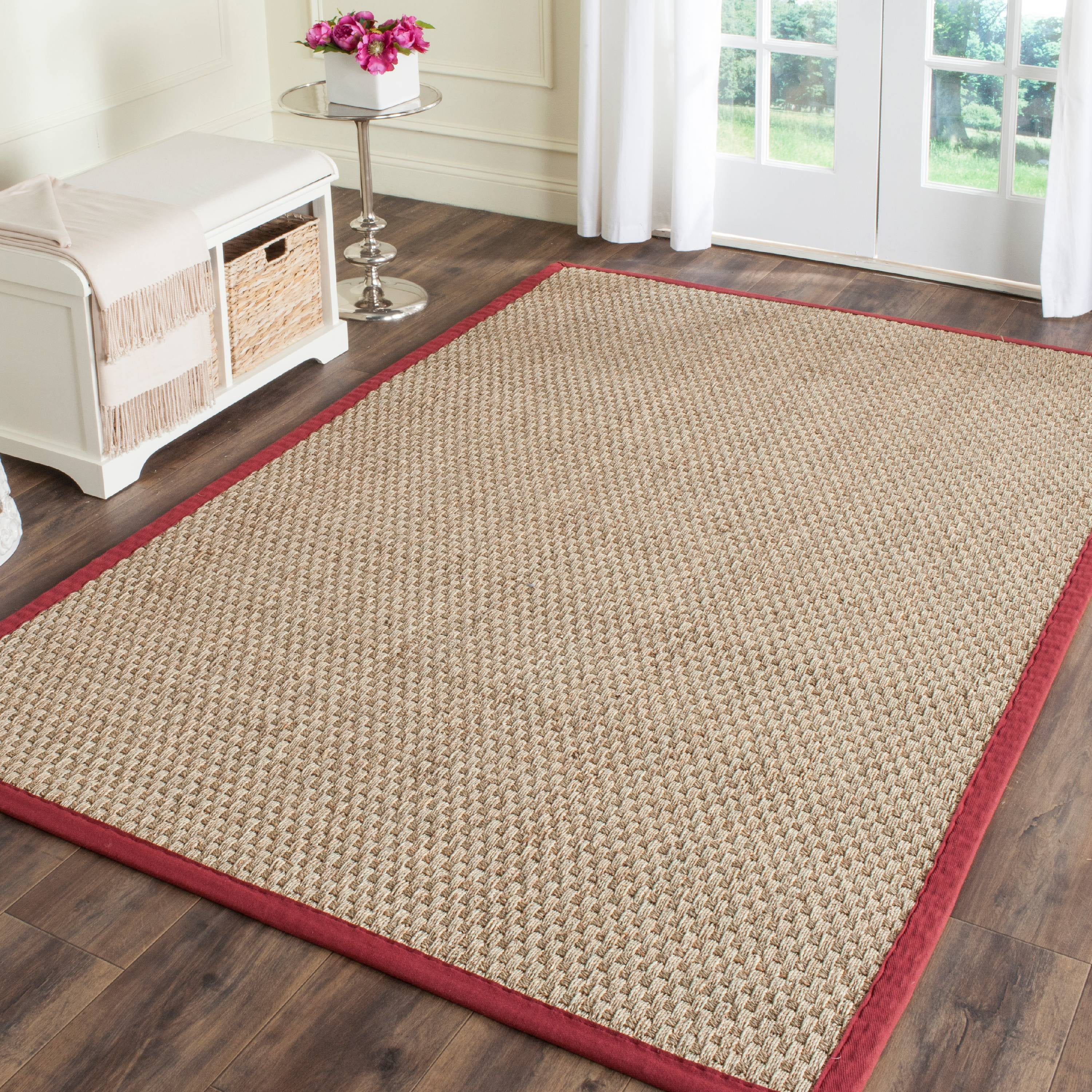 SAFAVIEH Natural Fiber Arbor Border Area Rug, Natural/Red, 4' x 6