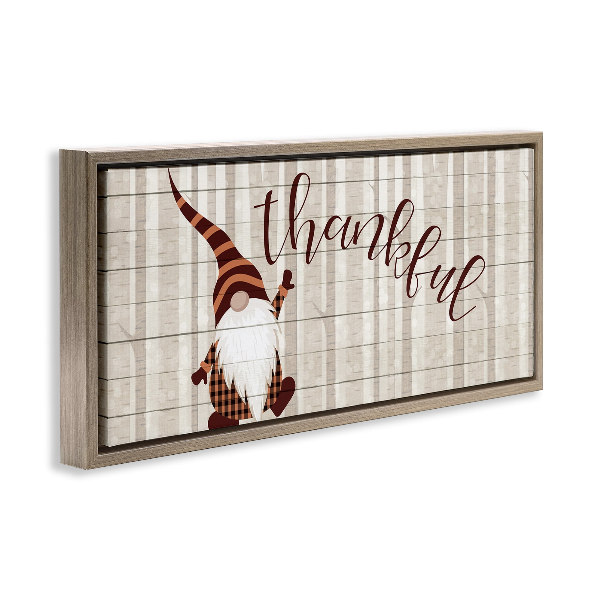 Stupell Industries Thankful Harvest Forest Gnome Fairy Tales & Fantasy Painting Brown Floater Framed Canvas Art Print Wall Art, 25 x 11