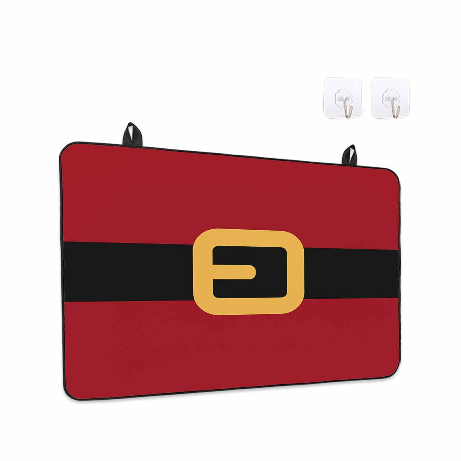 Christmas Santa Stove Top Cover for Electric Stove, Heat-proof & Non Slip Glass Top Stove Cover Protector, Black Golden Belt Red Backdrop Kitchen Flat Cooktop Rubber Mat 24x21 Inches