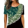 thumbnail image 3 of DYMADE Women Round Neck Printing Irregular Hem Short Sleeve Tunic T-Shirt Top, 3 of 4