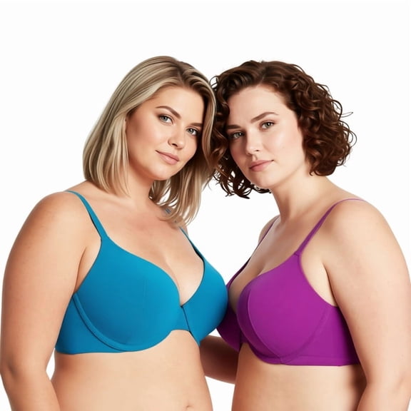 Curve Muse Women's Plus Size Padded Underwire Full Coverage Bra-2PK-Purple,Teal-32B