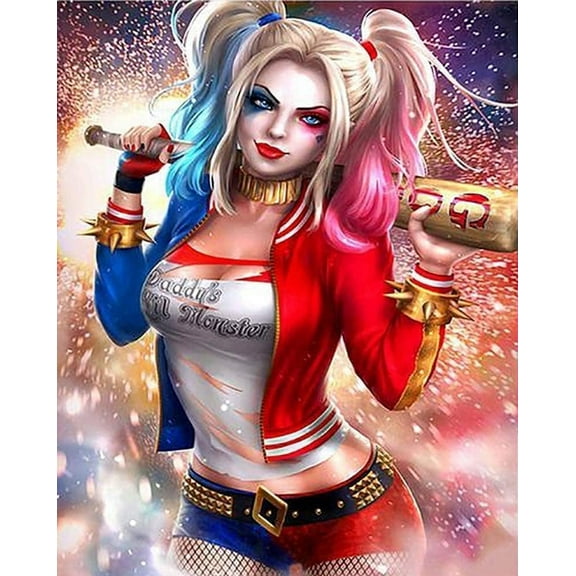 DC DIY 5D Diamond Digital Painting Kit Crystal Rhinester Embroidery Cross-stitch Artwork Crafts Canvas wall Decoration Birthday Gift Batman Joker (Harley Quinn) 12 X 16 inches