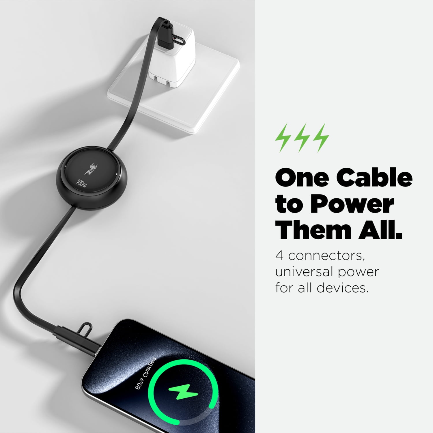 MyBat Pro PowerLines 4-in-1 Dual-Retractable Charging Cable - 3FT - Black
